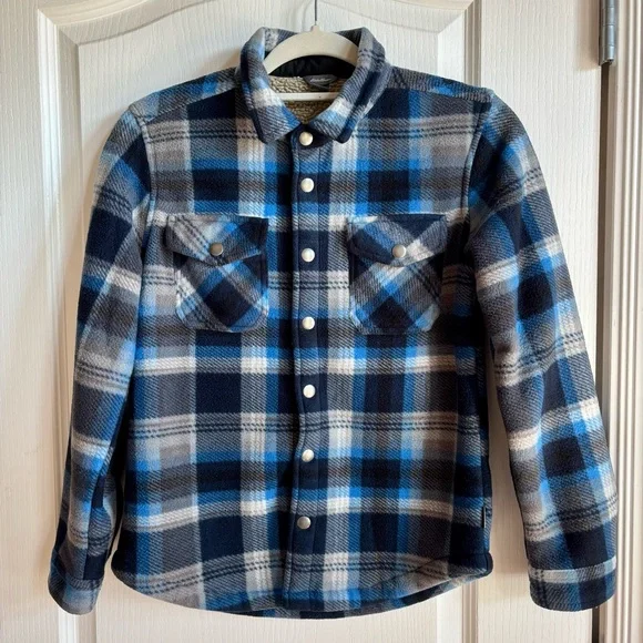 Boys Eddie Bauer Flannel Blue Plaid Sherpa Lined size 10/12 - Picture 1 of 8
